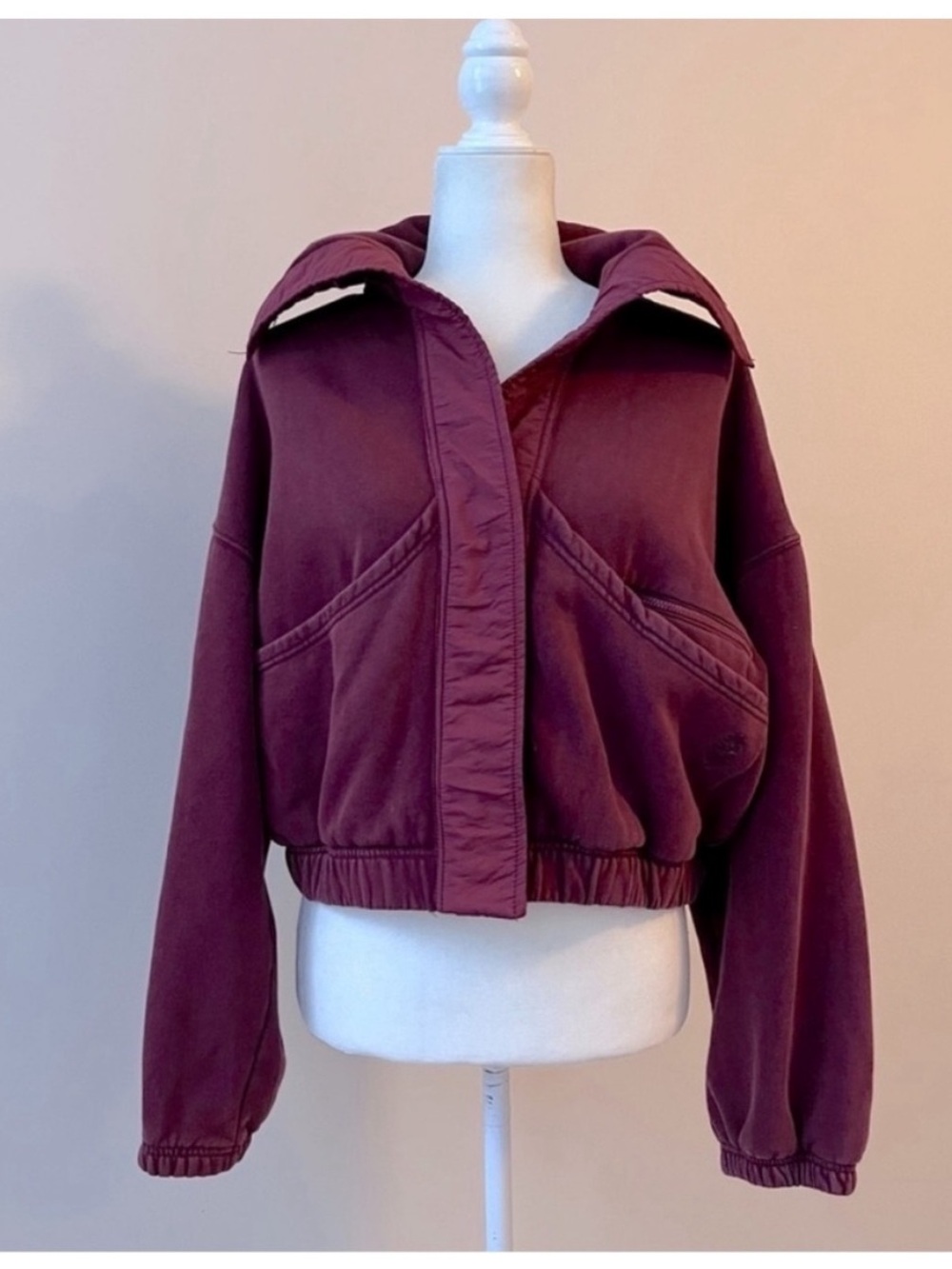 Free People Movement Burgundy Boxy Zip Up Post Work Sweat Jacket